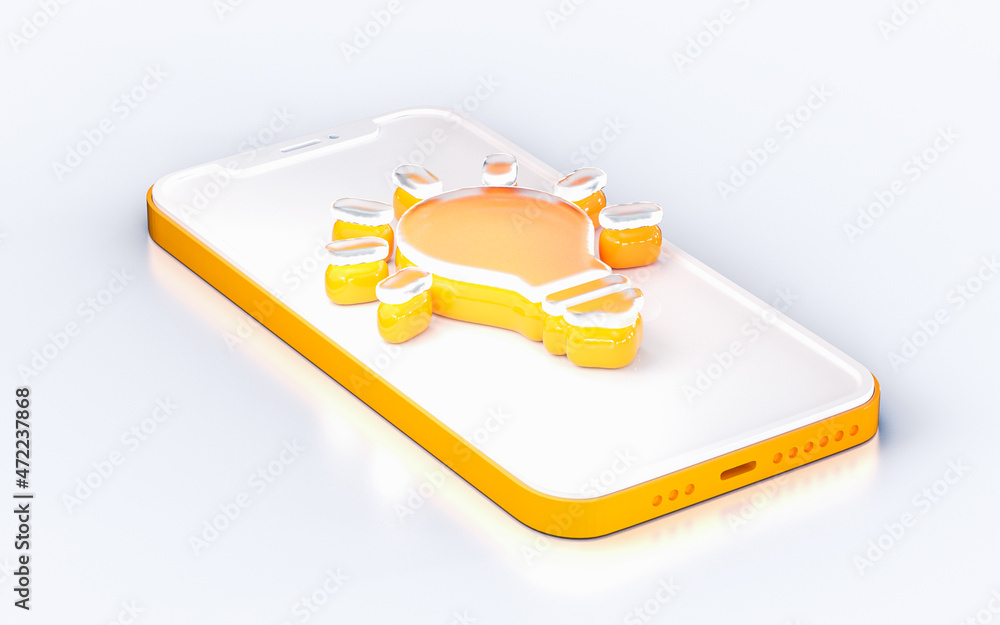 Poster lightbulb sign on mobile phone isolated white background 3d render concept for web banner landing pa