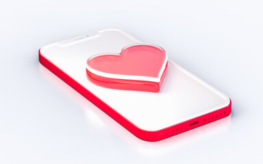 heart sign on mobile phone isolated white background 3d render concept for web banner landing page