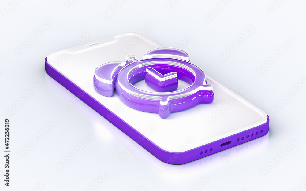 Poster alarm clock sign on mobile phone isolated white background 3d render concept for web banner landing 