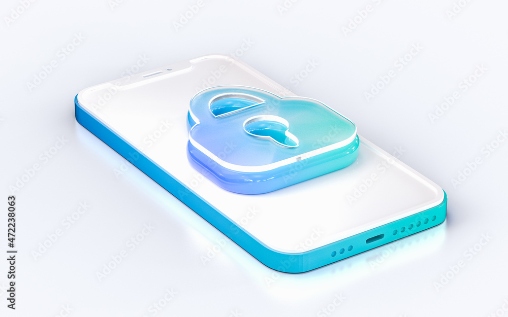 Poster lock sign on mobile phone isolated white background 3d render concept for web banner landing page