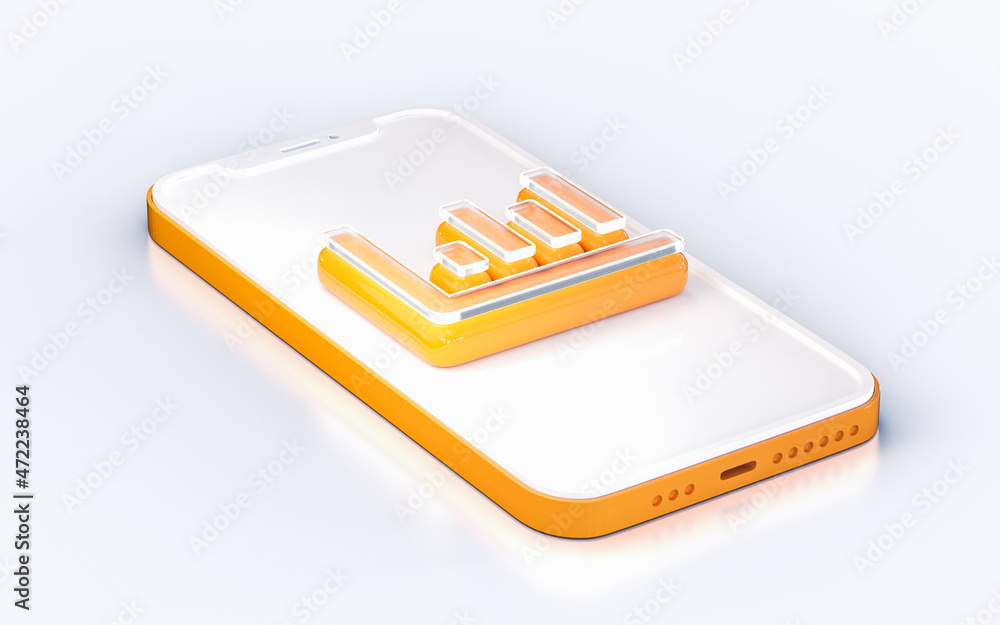 Poster chart line sign on mobile phone isolated white background 3d render concept for web banner landing p