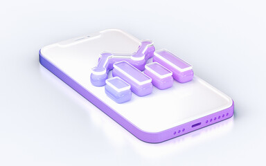 chart growing sign on mobile phone isolated white background 3d render concept for web banner landing page