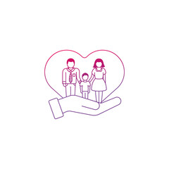 Heart and family members in the palm. Vector icon