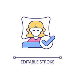 Improving sleep quality RGB color icon. Afternoon nap. Reducing insomnia symptoms. Regular bedtime. Good sleep hygiene. Isolated vector illustration. Simple filled line drawing. Editable stroke