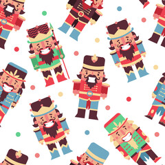 Christmas nutcrackers vector cartoon seamless pattern background for wallpaper, wrapping, packing, and backdrop.