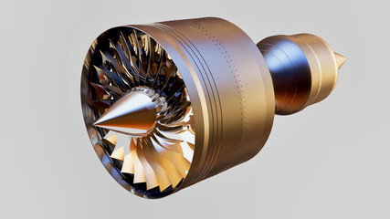 Jet engine turbine. 3D Rendering.