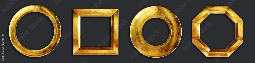 Poster set of golden vintage frames on black background. clipping path included. 3d render. 3d illustration