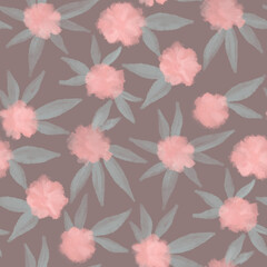 Stylized pink roses on a dusty pink background. Floral seamless pattern.