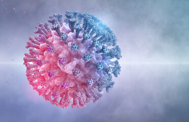 Coronavirus covid-19 Omicron variant. B.1.1.529 mutation virus cell 3D medical illustration background. Africa corona virus strain 2019-ncov sars. Mutated omicron coronavirus SARS-CoV-2 flu disease - obrazy, fototapety, plakaty