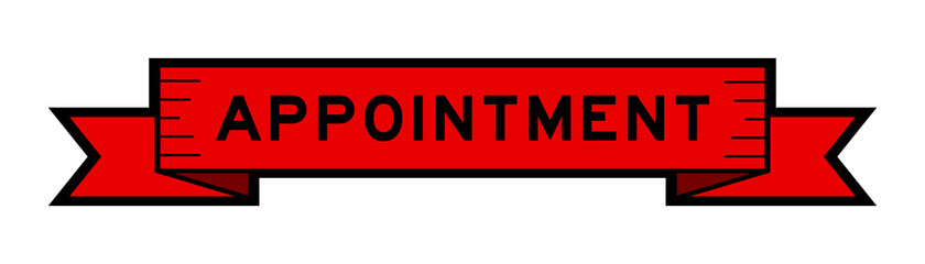 Vintage red color ribbon banner with word appointment on white background