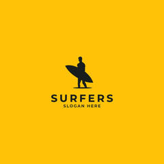 Fototapeta na wymiar Silhouette of surfers logo design