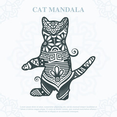 Cat Mandala. Vintage decorative elements. Oriental pattern, vector illustration.