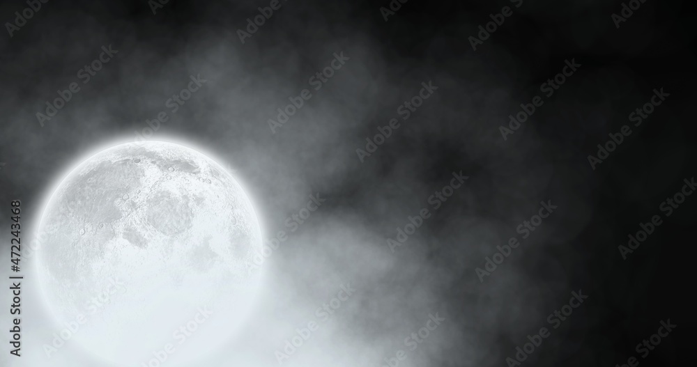 Poster digital composite of full moon in clouds at night with copy space