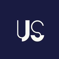 US monogram logo.Letter u, letter s typographic icon.Lettering sign isolated on dark background.Alphabet initials.Modern, design, geometric, minimalist, web, tech style characters.