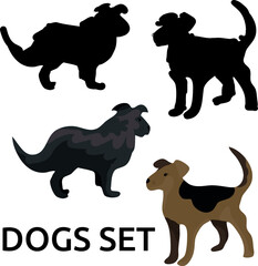 Dogs hand drawn stickers silhouettes set