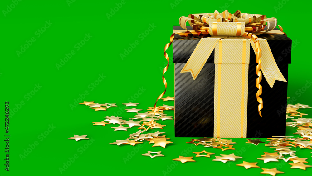 Poster present box with stars on chroma key screen - christmas holiday concept, isolated - object 3d render