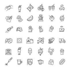 Coffee and sweet food vector icons. Chocolate and Bakery