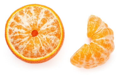 Peeled Mandarines oranges fruits or tangerines  isolated on white background.