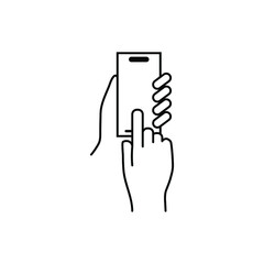 Hand hold the smartphone. Mobile phone finger touch screen, icon flat design