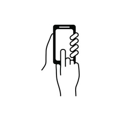 Hand hold the smartphone. Mobile phone finger touch screen, icon flat design