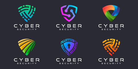 Creative Shield Concept Logo Design Template. Abstract symbol of security logo icon set.