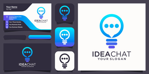 abstract bulb lamp combine with talk or chat logo and business card design vector. - obrazy, fototapety, plakaty