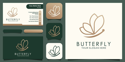 Fototapeta na wymiar abstract butterfly concept line logo and business card design vector.