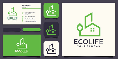 abstract real estate combine natural logo and business card design vector.