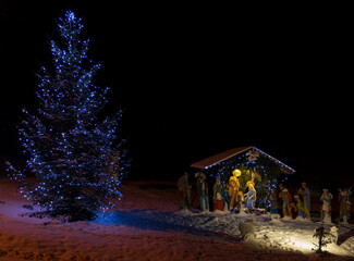 Christmas decoration outdoors covered with snow