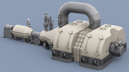 Steam turbine assembled. 3d illustration