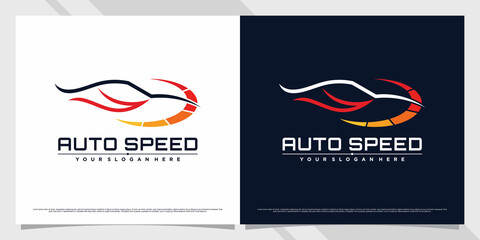Automotive speed car logo design with line art style Premium Vector