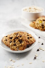 Homemade Oatmeal chocolate chip cookies, selective focus