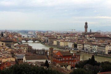 Fototapeta na wymiar Panorama view of the city of Florence from the Michelangelo hill. The historic part of the Italian city top view.
