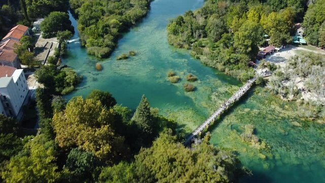 Aerial view of amazing Skradinski buk waterfall in Krka National Park, Croatia.