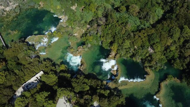 Aerial view of amazing Skradinski buk waterfall in Krka National Park, Croatia.