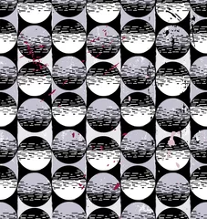 Foto op Aluminium seamless abstract circle pattern, with lines, stripes, paint strokes and splashes, black and white © Kirsten Hinte