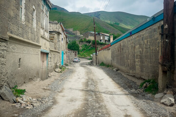 Old narrow street in the mountain village of Dagestan
