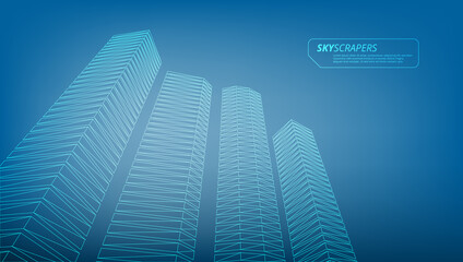Obraz na płótnie Canvas 3D Low Poly Wireframe City Of Skyscrapers