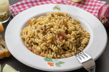 Traditional Turkish food , Pasta with minced meat