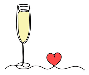 Drawing line wineglass on the white background