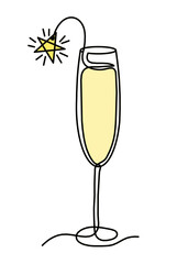 Drawing line wineglass on the white background