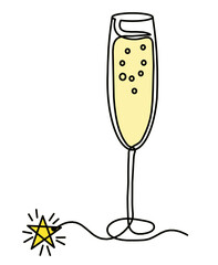 Drawing line wineglass on the white background