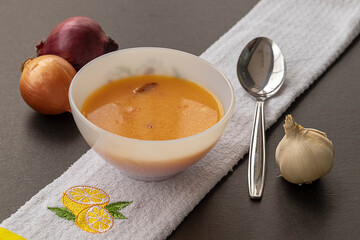 Traditional delicious Turkish soup; Turkish name; Tarhana  corbasi