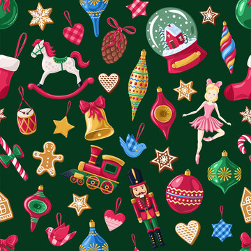 Christmas toys seamless pattern.Texture for fabric, wrapping, wallpaper