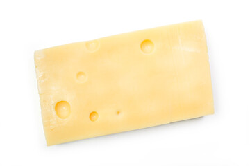A piece of organic Emmental cheese isolated over white background, clipping path included
