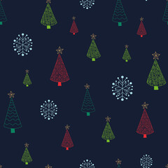 vector christmas trees blue allover seamless pattern background