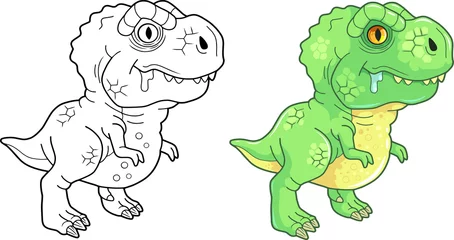 Fotobehang little cute dinosaur tyrannosaurus, coloring book, funny illustration © fargon