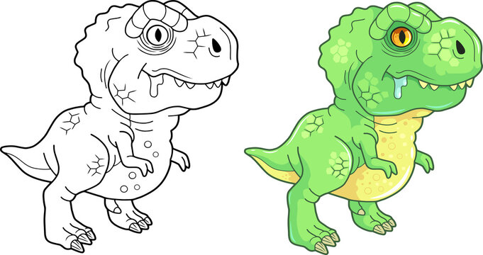 little cute dinosaur tyrannosaurus, coloring book, funny illustration