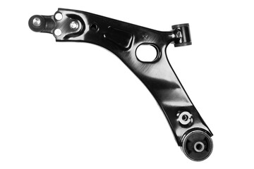 Obraz premium Front lower control arm isolated. New car wheel suspension arm isolated on white background. Quality spare parts for car service or maintenance