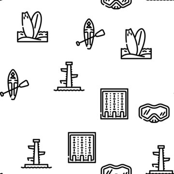 Water Sports Active Occupation Vector Seamless Pattern Thin Line Illustration